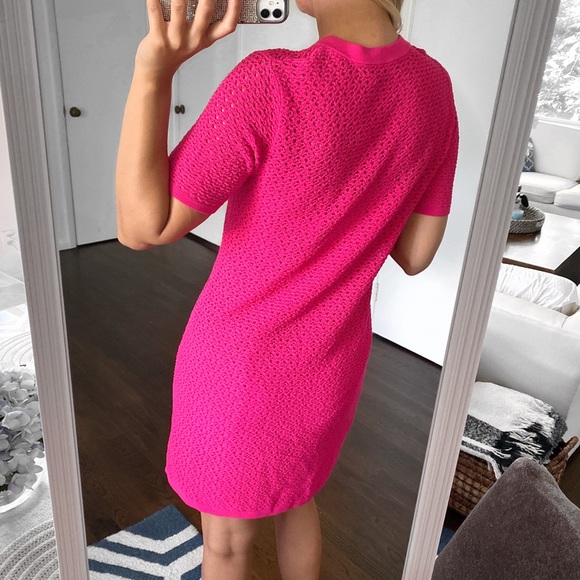 💕 BANANA REPUBLIC HOT PINK PERFORATED DRESS! - Picture 4 of 11